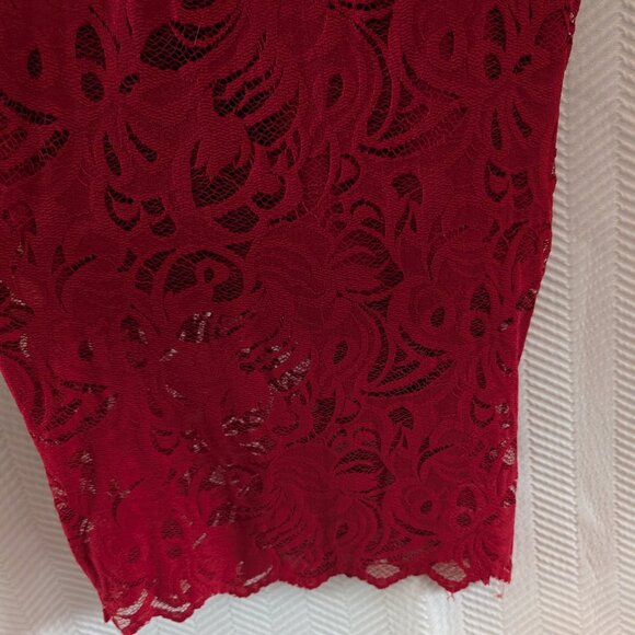 H&M Red Lace Stretch Midi Dress Size 8 Bodycon Wedding Guest Party - Picture 6 of 9